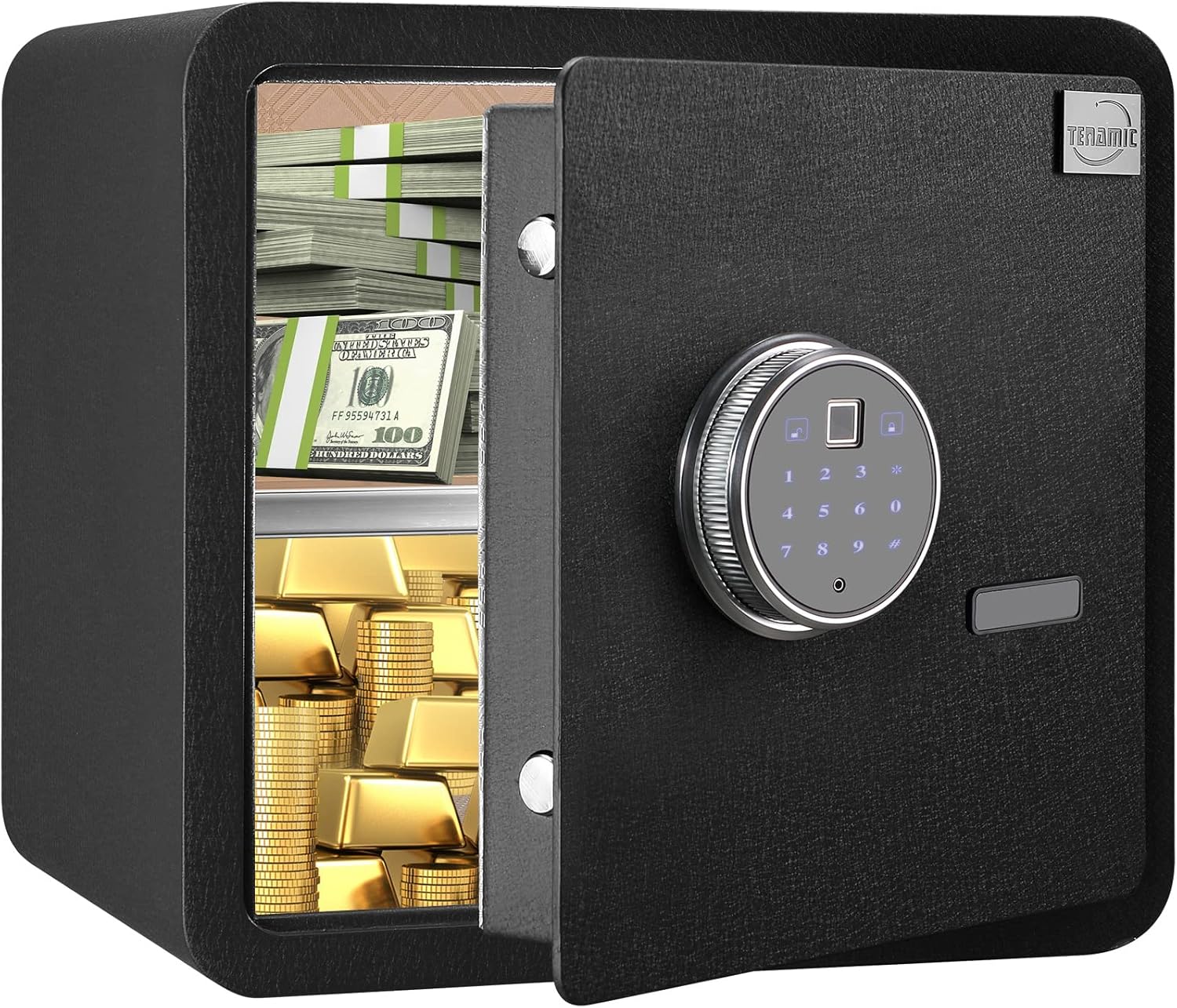 Black Biometric Fingerprint Safe Box, Solid Alloy Steel W569059