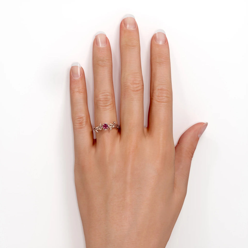 18K Rose Gold Plated Silver Solitaire Ruby Engagement Ring U981366