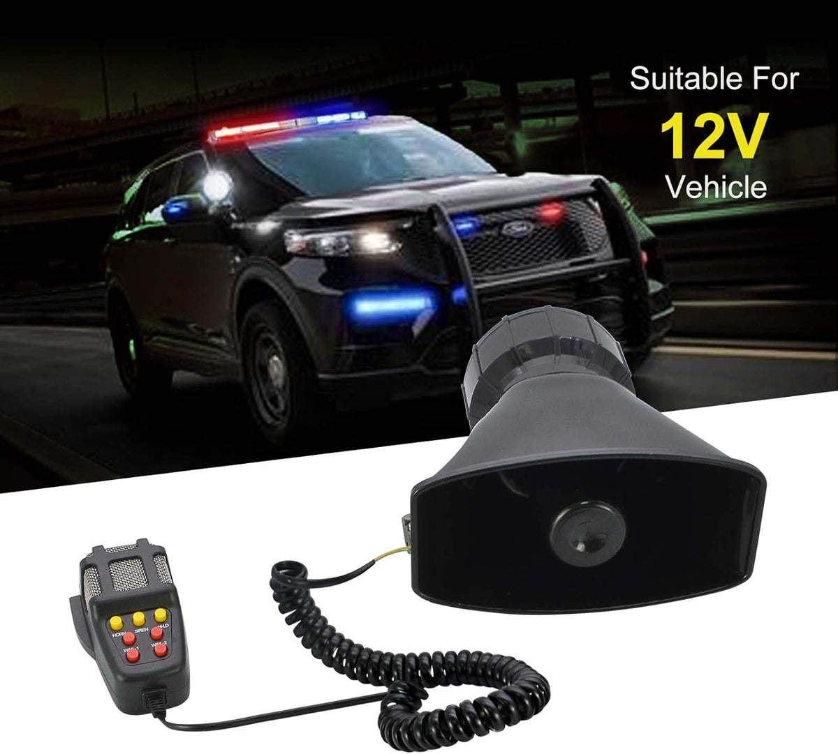 100W 7 Tones Wired Handheld Microphone Car Siren Speaker H7797