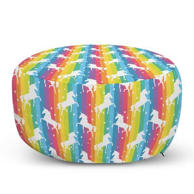 White/Blue/Yellow Round Pouf Ottoman Q451397