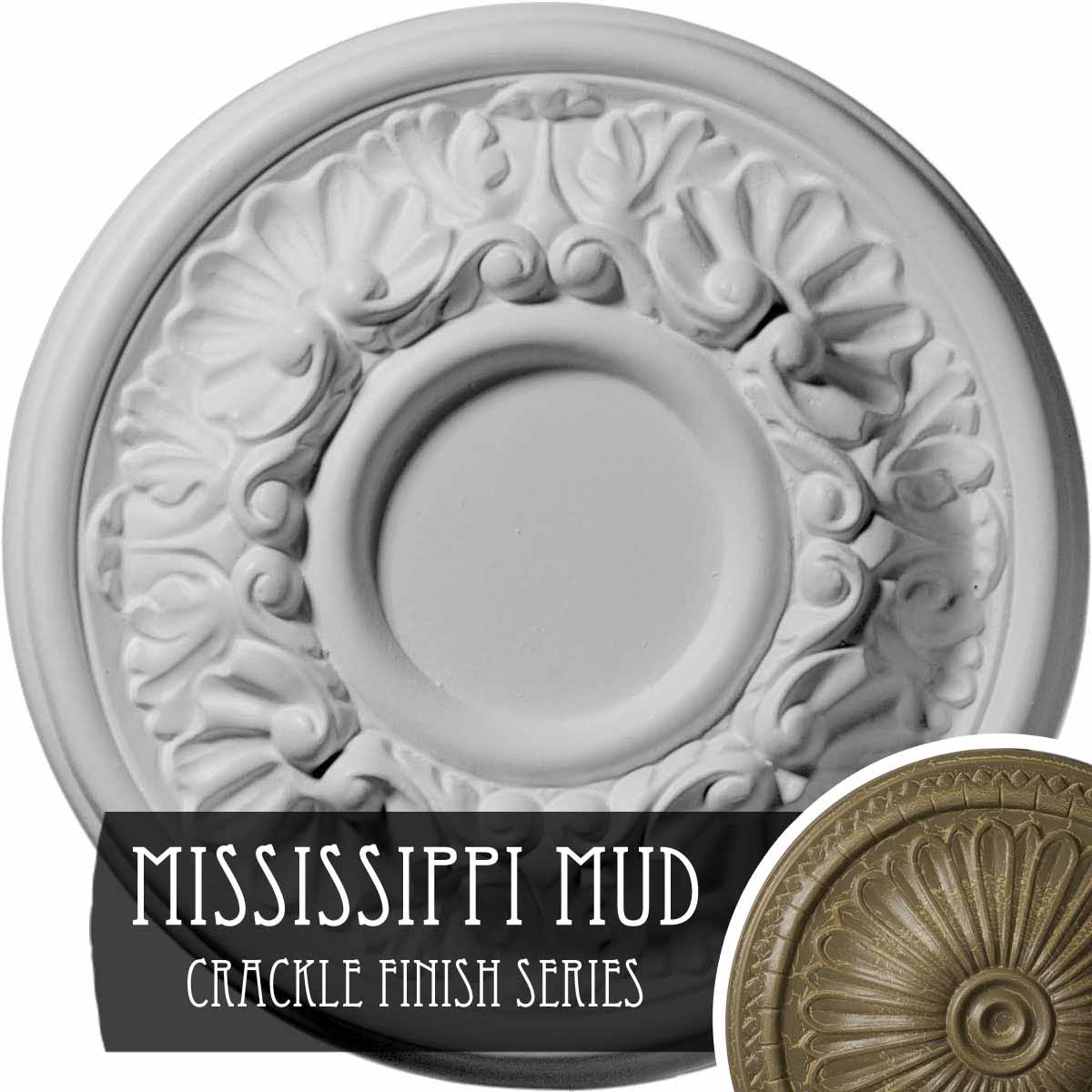 7 1/2x22OD x 1 1/8x22P Ceiling Medallion, Hand-Painted Mississippi Mud Crackle Q3598