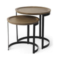 Light Brown Wood Round Nesting Side Tables Set of 2 R80852