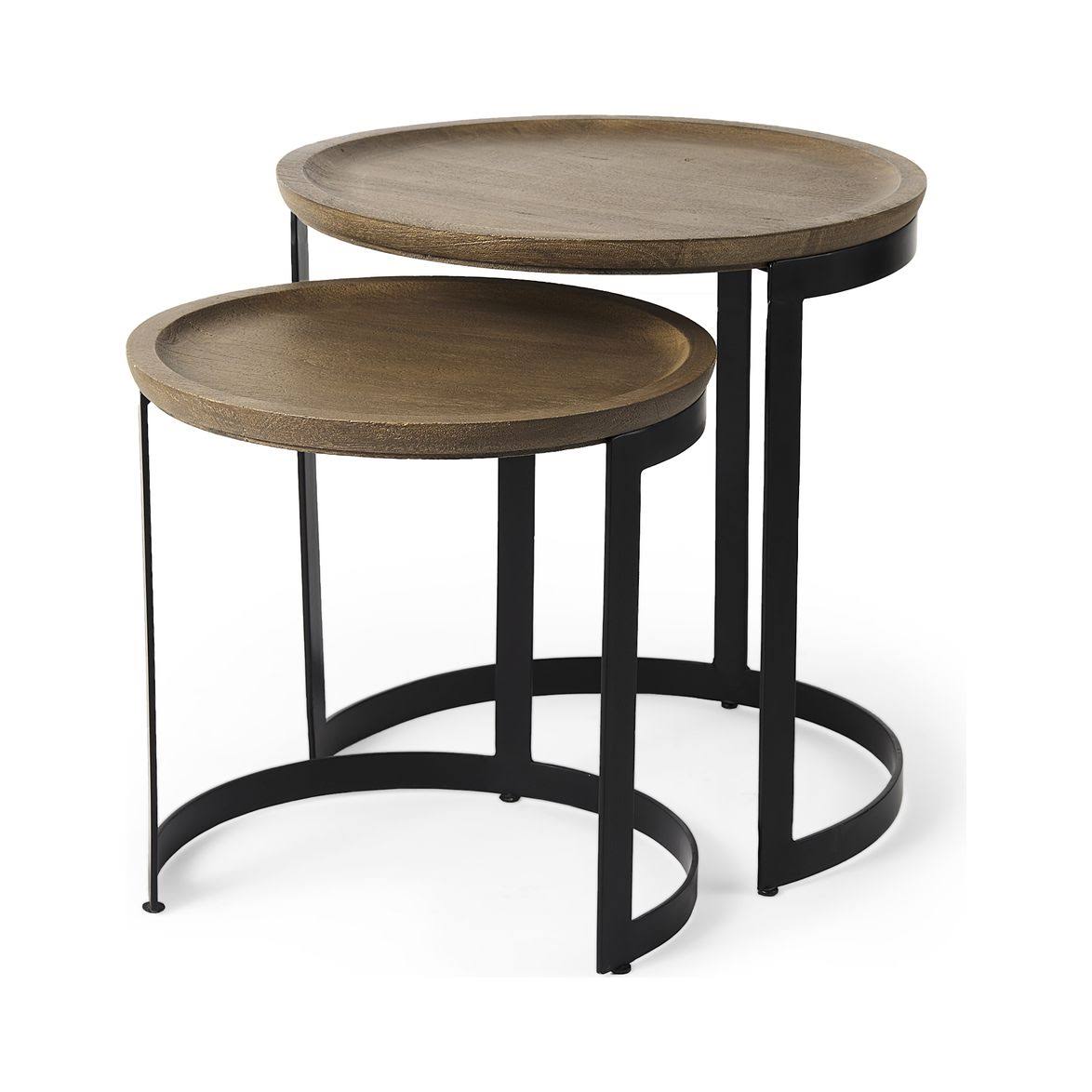 Light Brown Wood Round Nesting Side Tables Set of 2 R80852
