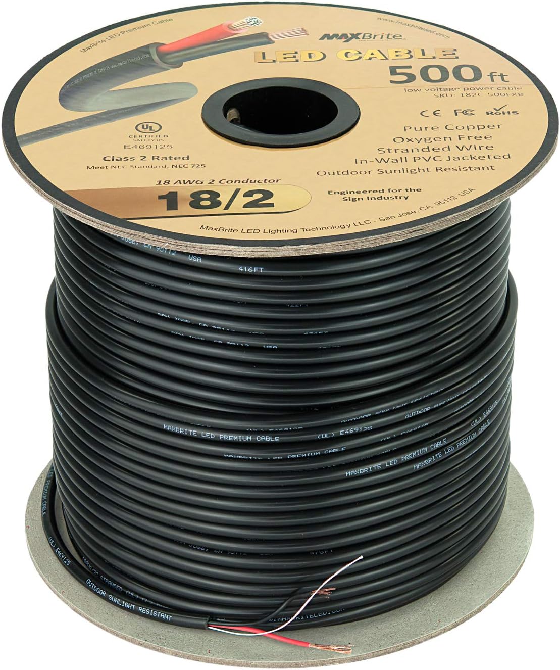 200 ft 18AWG 2 Conductor Black Sleeve Speaker Wire H5929