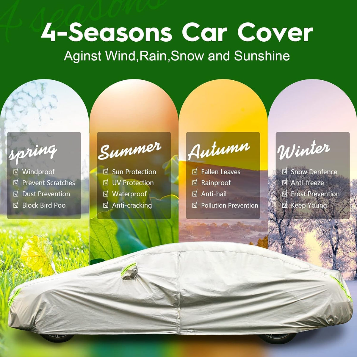 6 Layers Waterproof All Weather Car Cover with Zipper P8002