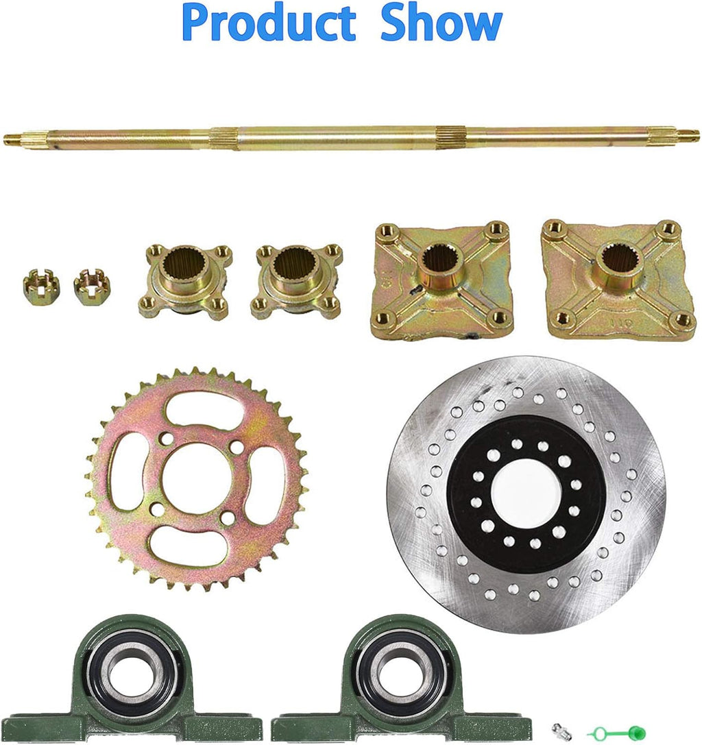 1.2x 32 Live Rear Axle Kit with Disc Rotor Wheel Hub for 428 Sprocket Go Kart ATV Quad Drift Trikes B65539
