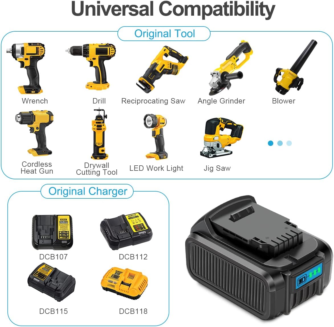 8 Pack 20V 6.0Ah Lithium ion Battery for DeWalt Tools W911304