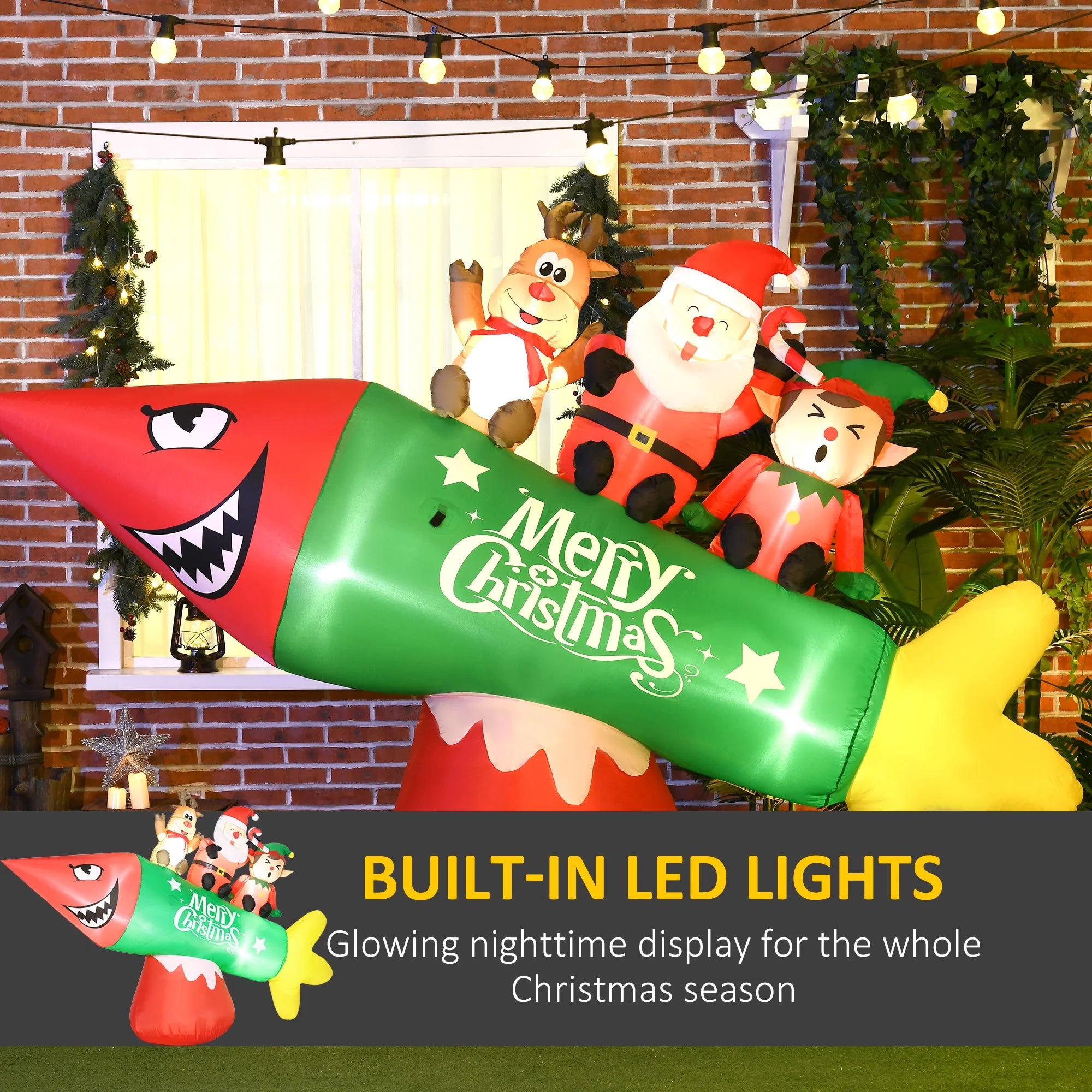 Inflatable Christmas Rocket with Santa Claus LED Yard Display P1306