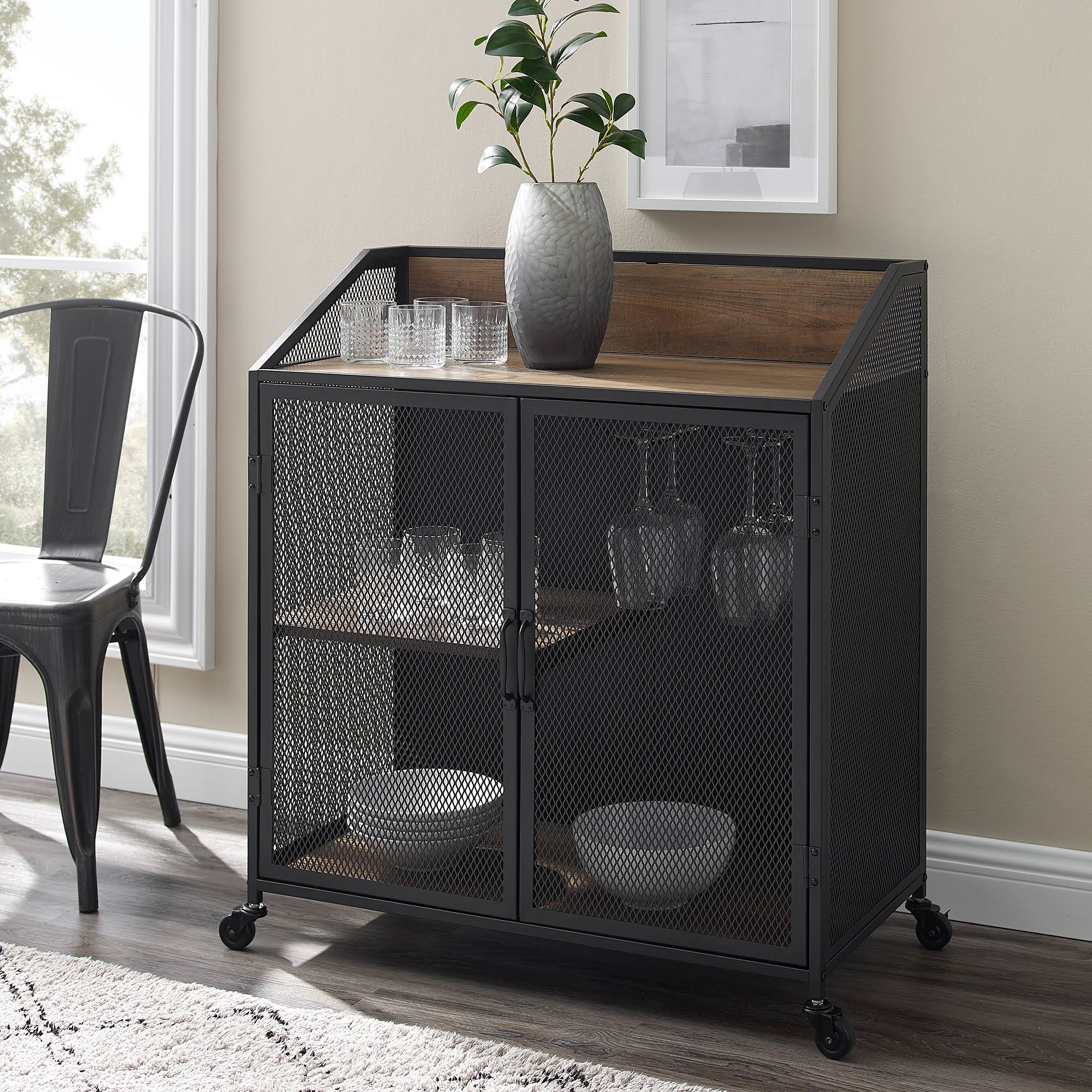 Industrial Bar Cabinet with Wheels G89270