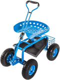 Green Rolling Garden Scooter with Wheels and Tool Tray Y4234
