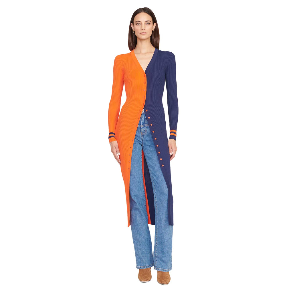 Orange/Navy Knit Button-Up Sweater Dress Z478