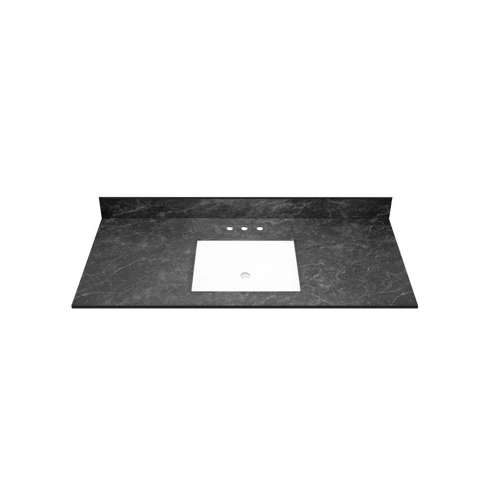 Black Vanity Top with Single White Sink and 4 in. Faucet Spread F713