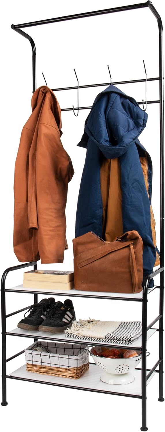 Black Metal Coat Shoe Rack Shelving Organizer M8151