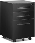 Black 3 Drawer Rolling Steel File Cabinet with Lock R67959