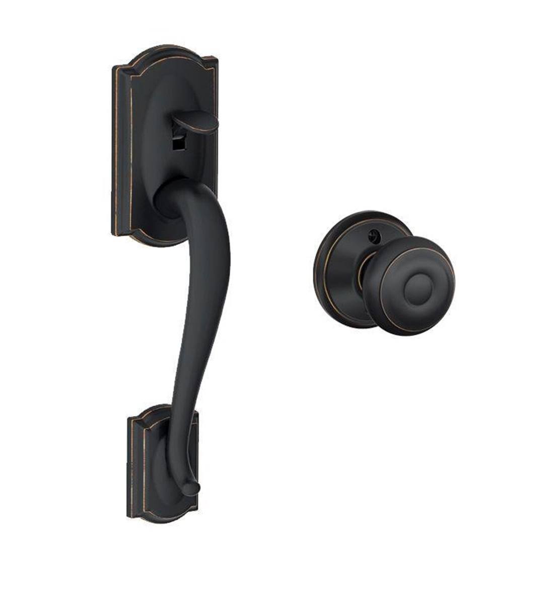 Touchscreen Deadbolt with Alarm and Georgian Knob Aged Bronze U657