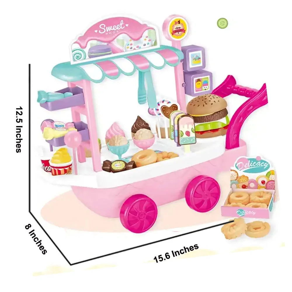 Ice Cream Cart 36pcs Pretend Play Kitchen Toy Set With Umbrella Food Dishes R738381