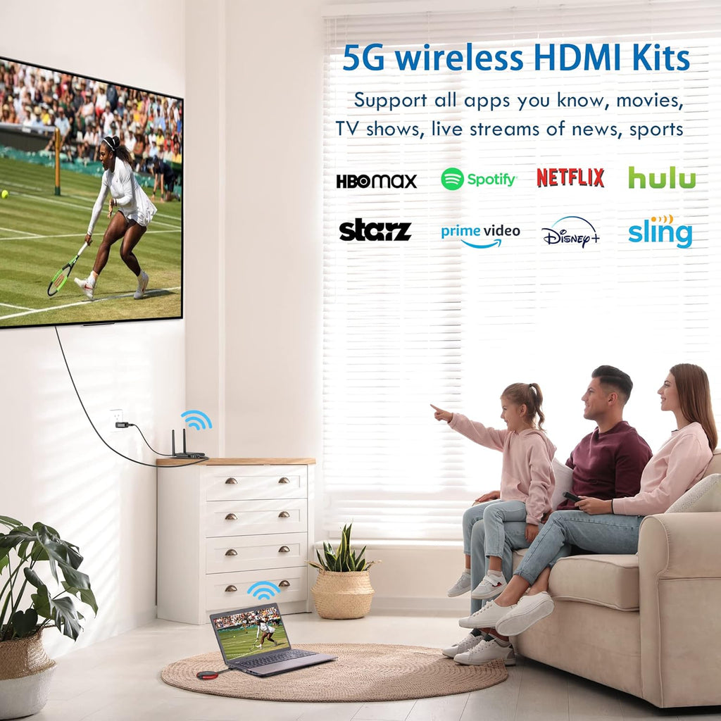 Wireless HDMI Transmitter and Receiver 165FT/50M Red, 5G Video Extender with Mini/Micro HDMI Adapter, HDMI VGA Dual Port I520