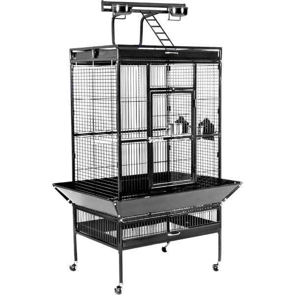 Large Wrought Iron Play Top Bird Cage - Chalk White G911