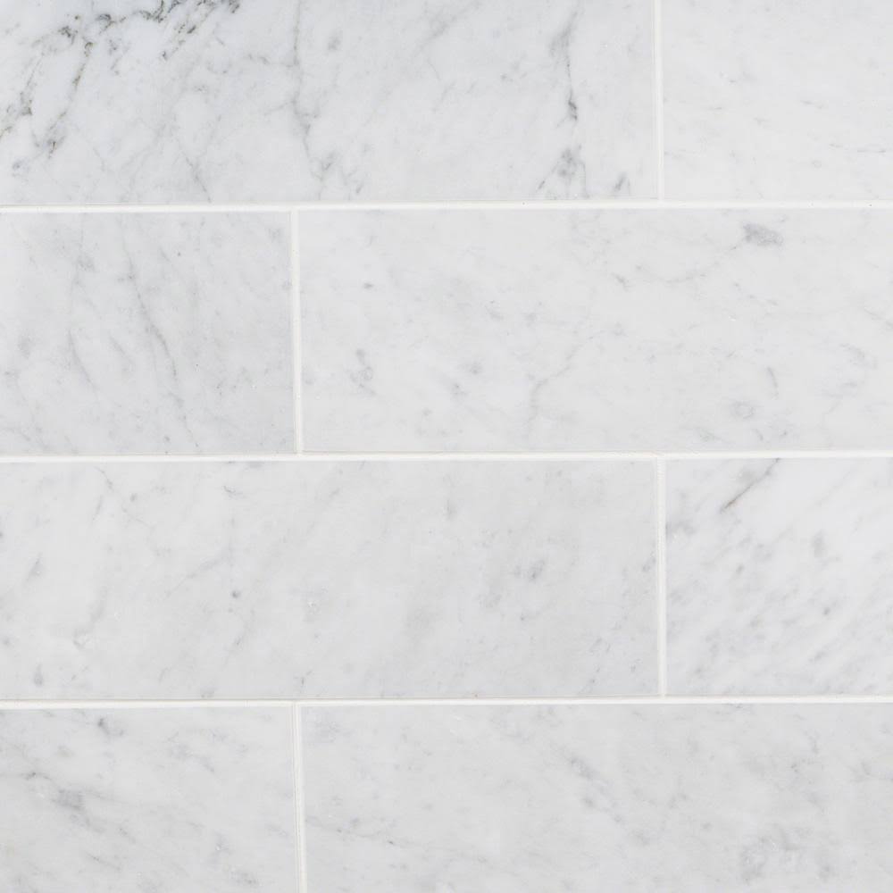 White Carrara Polished Marble Subway Tile 4 in. x 12 in. x 9mm 30 Pieces A217884