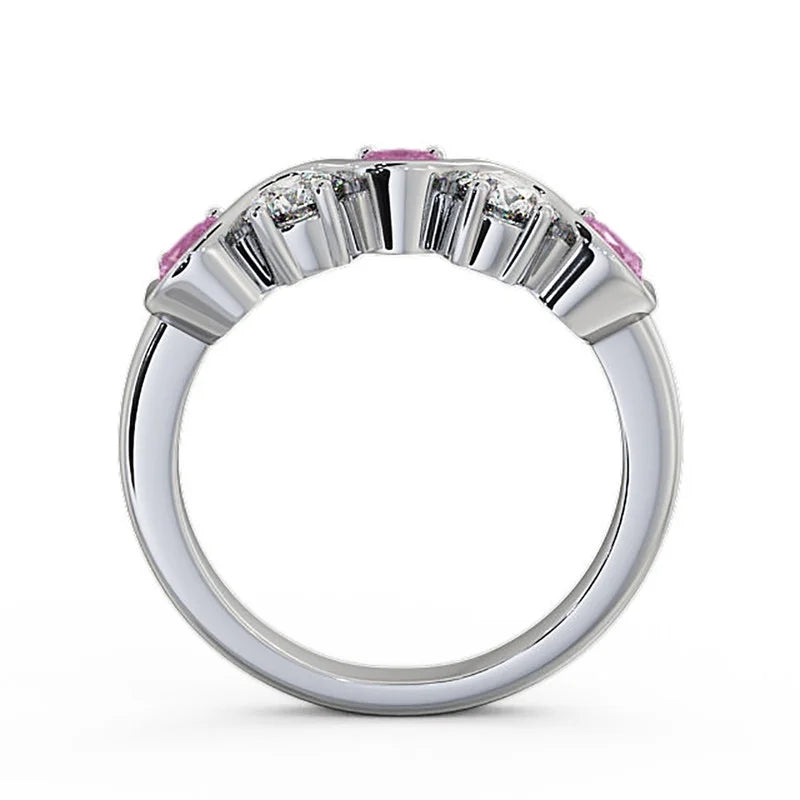 14K White Gold Pink Sapphire Diamond Eternity Band Size 10 K452660
