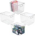 White 4 Pack Stackable Plastic Storage Organizer Bin Basket with Handle B713985
