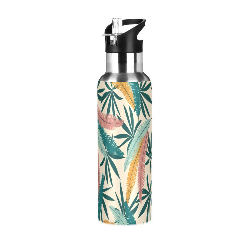 Green Leaves Stainless Steel Insulated Water Bottle with Straw Lid T59095