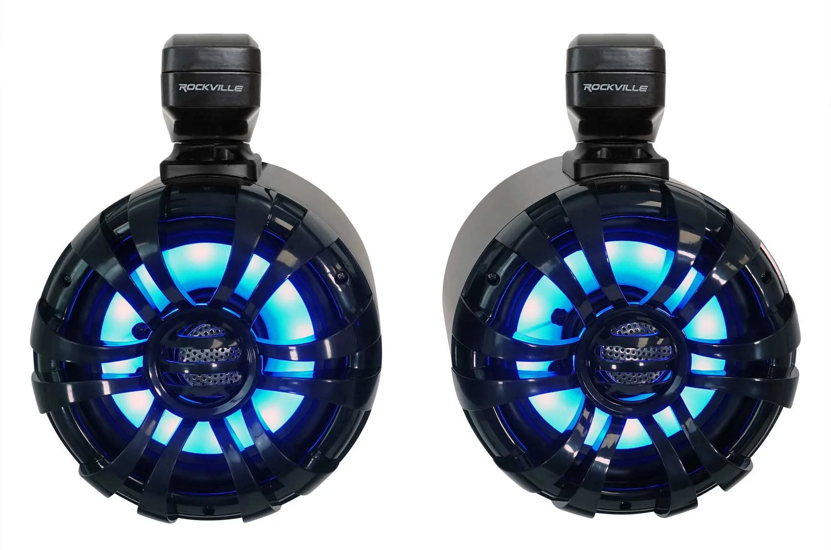 6.5" LED Swivel Black Marine Wakeboard Speakers with Receiver Amp Wires F555517
