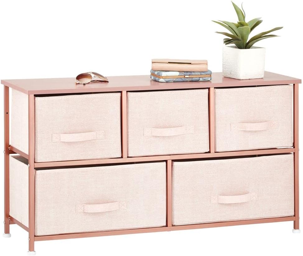 Pink/White 5 Drawer Steel Frame Wood Top Toy Storage Dresser D48094