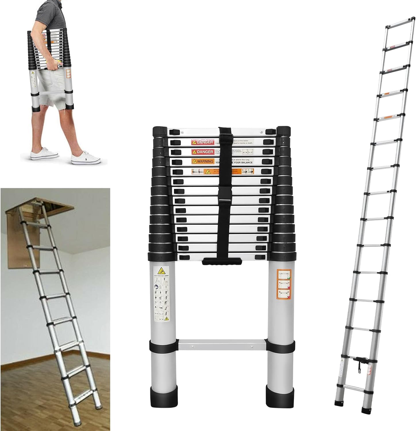 Telescoping Ladder, 14.4 FT Aluminum Lightweight Extension Ladder, Heavy Duty 330 Pound D278010