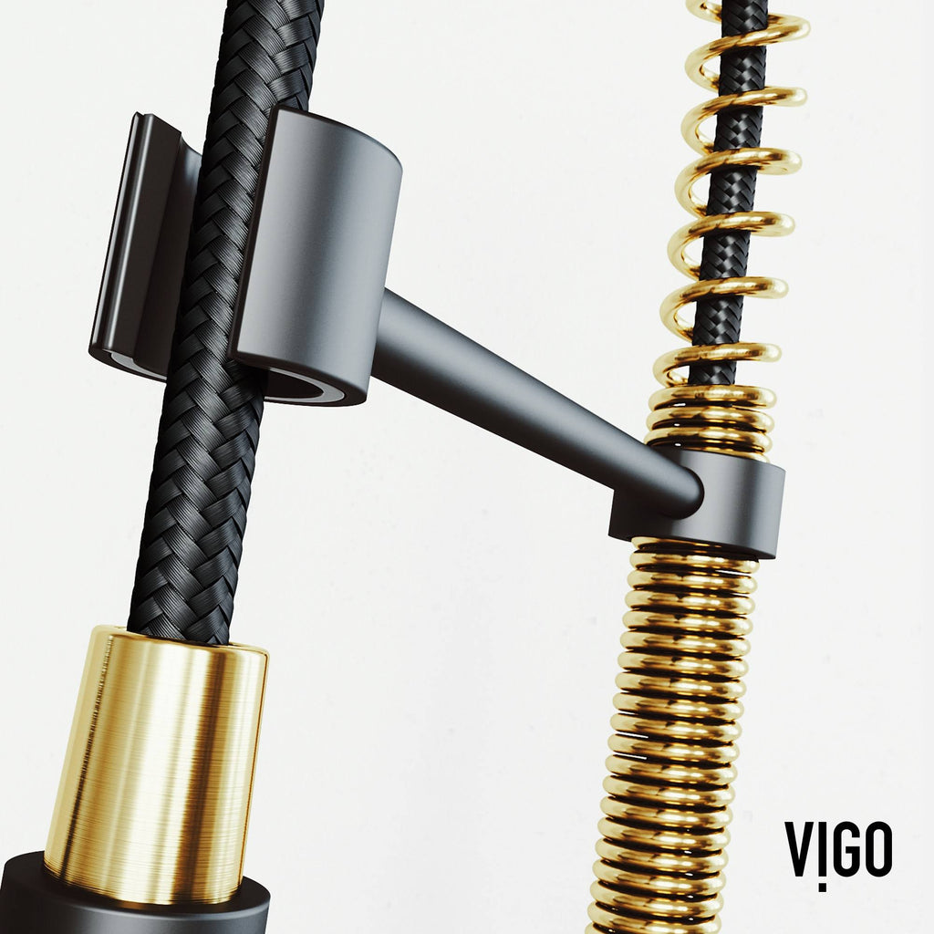 Stainless Steel & Matte Black Pull-Down Kitchen Faucet with Deck Plate I1290