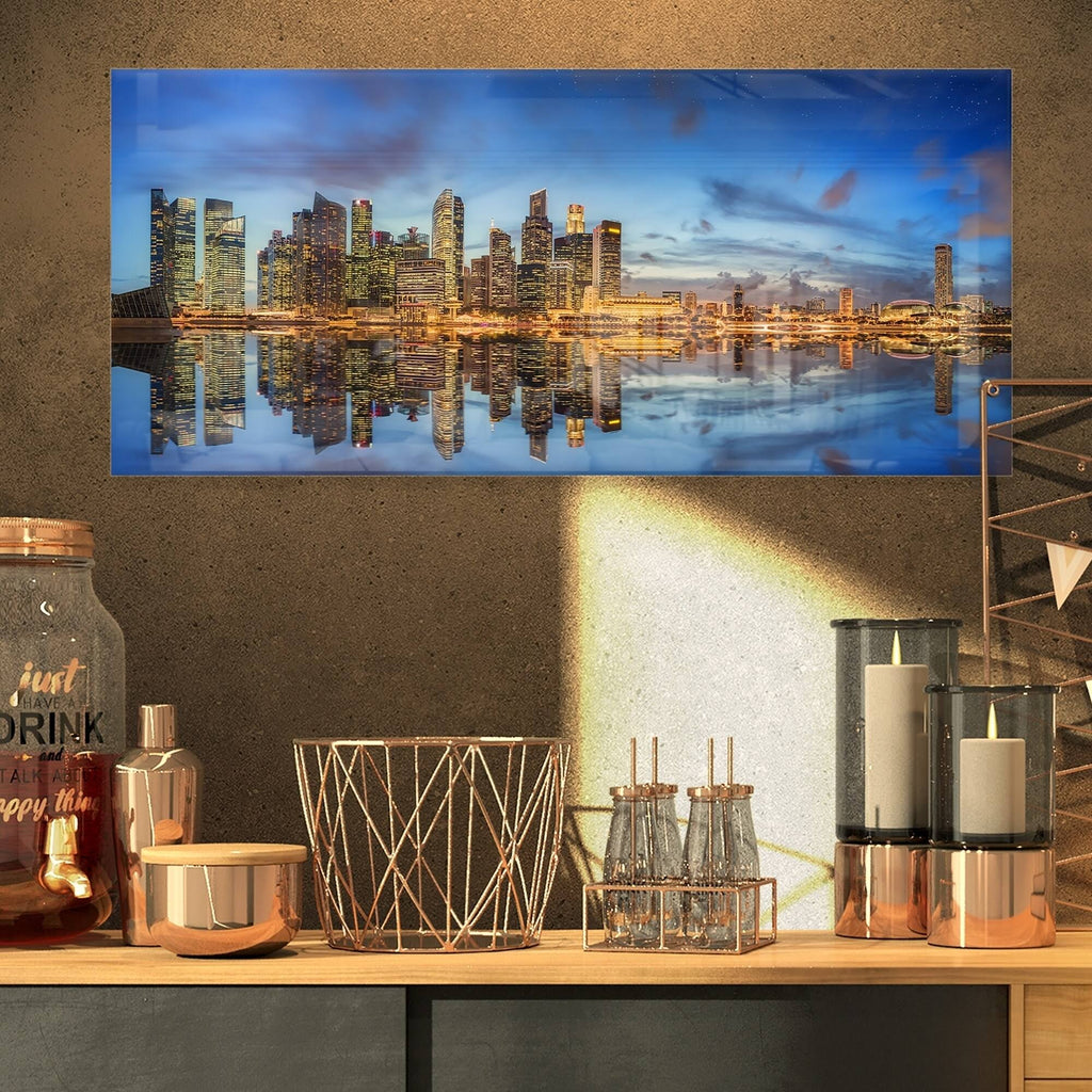 40 in. Wide x 30 in. High White Glossy Metal Cityscape Wall Art D9293