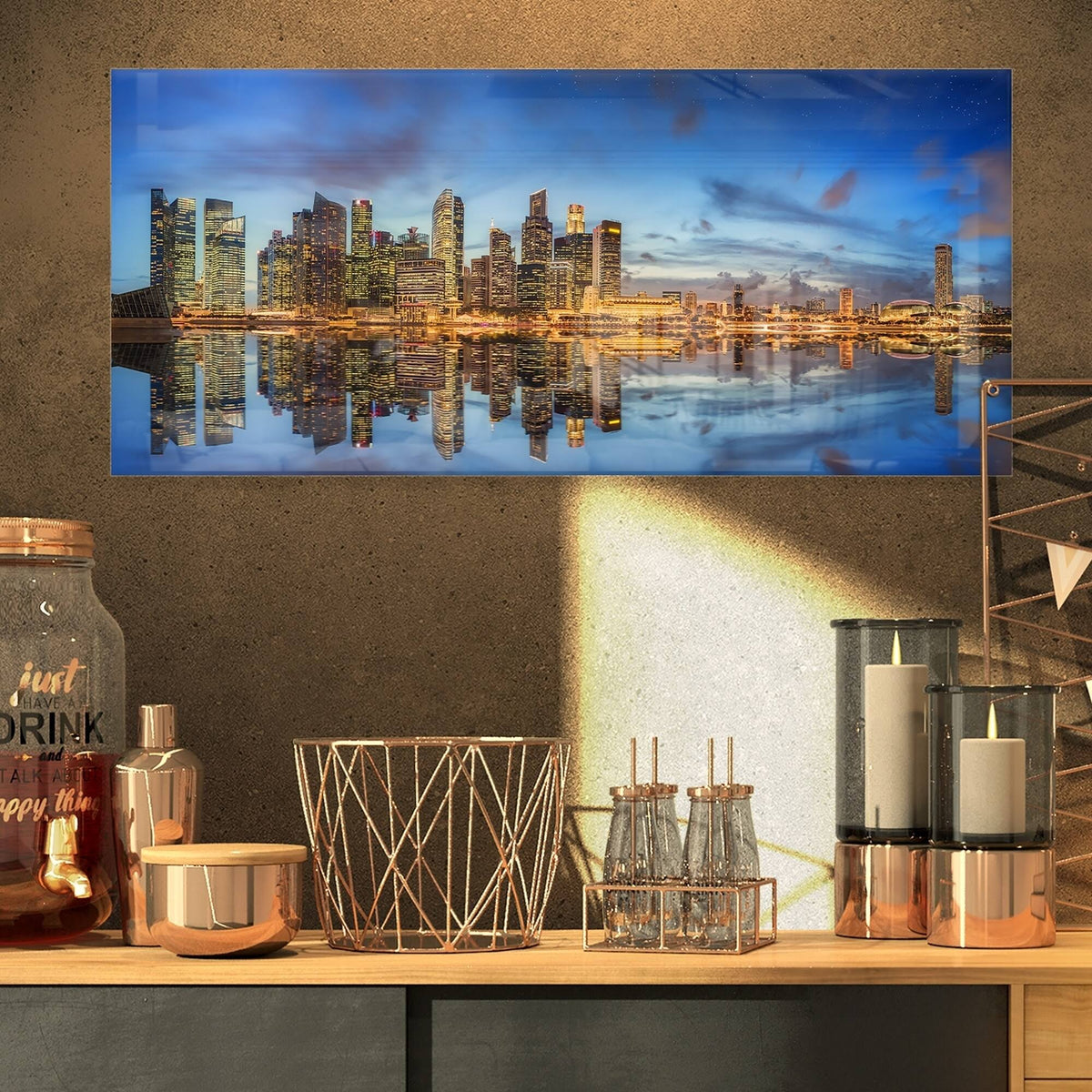 40 in. Wide x 30 in. High White Glossy Metal Cityscape Wall Art D9293