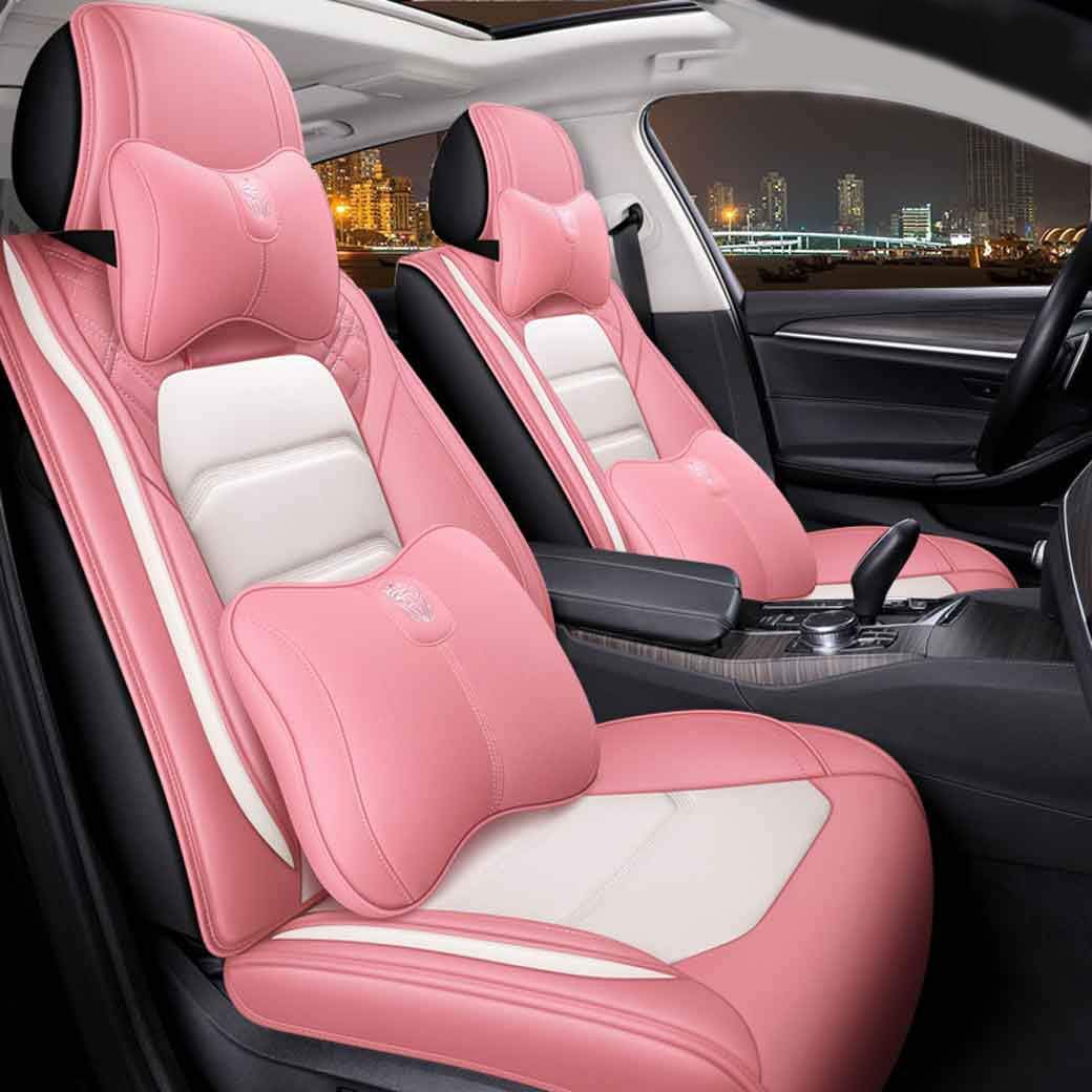 Leather Auto Car Seat Covers 5 Seats Full Set (BK - Pink) Q514187