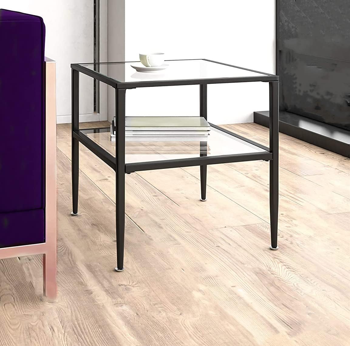 Glass End Table with Black Metal Frame, Pack of 2 Z622237