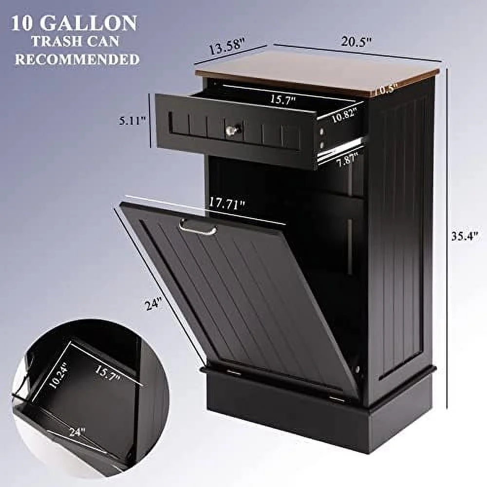 Grey Free-Standing Trash Bin with Drawer and Countertop Q2034