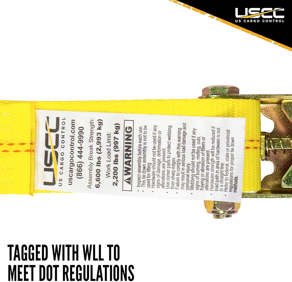 2 Inch x 20 Foot Yellow Ratchet Straps with Snap Hook - 2 Pack T1782