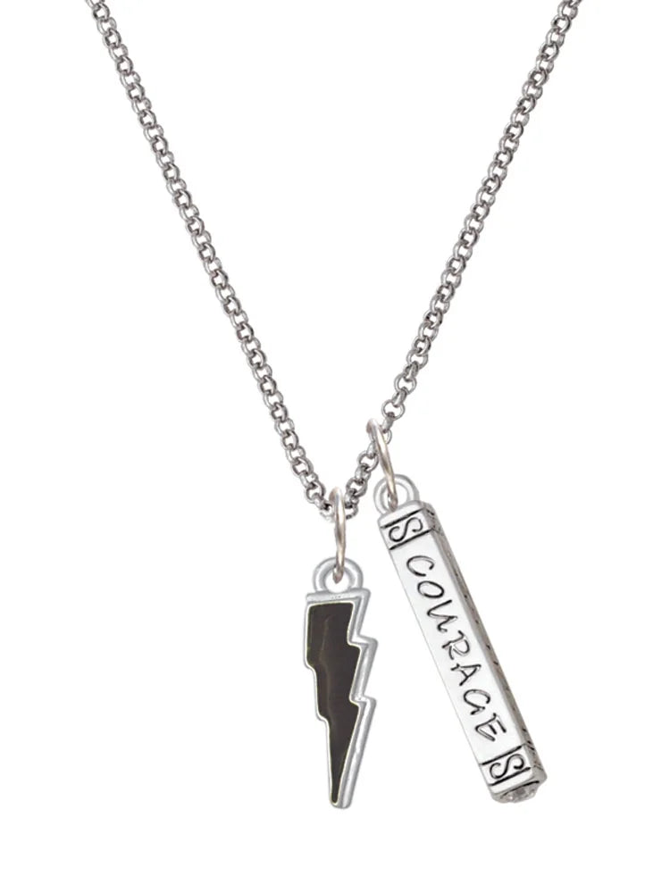 Silvertone Black Lightning Bolt Bar Charm Necklace, 23" A67418