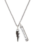 Silvertone Black Lightning Bolt Bar Charm Necklace, 23" A67418