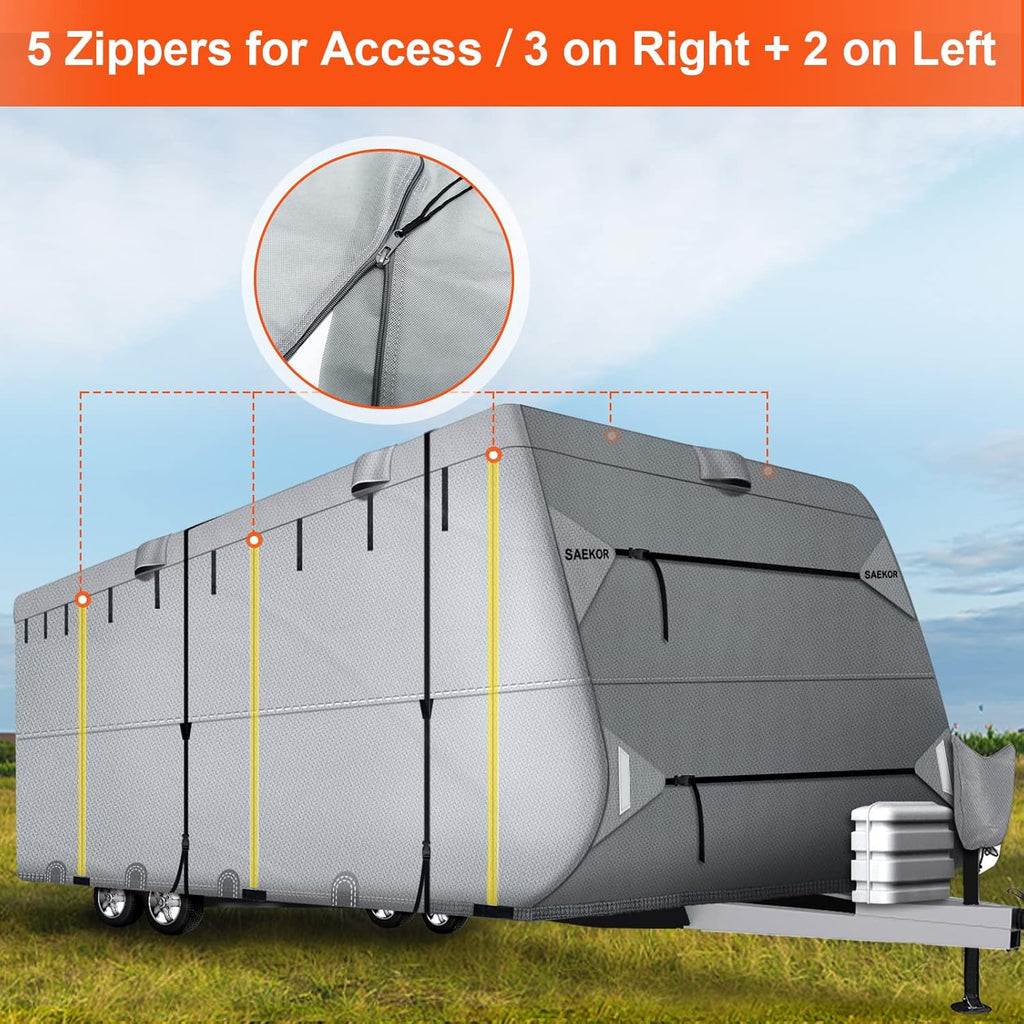 7 Layers 250 GSM Ripstop Travel Trailer RV Cover with 4 Tire Covers N69048