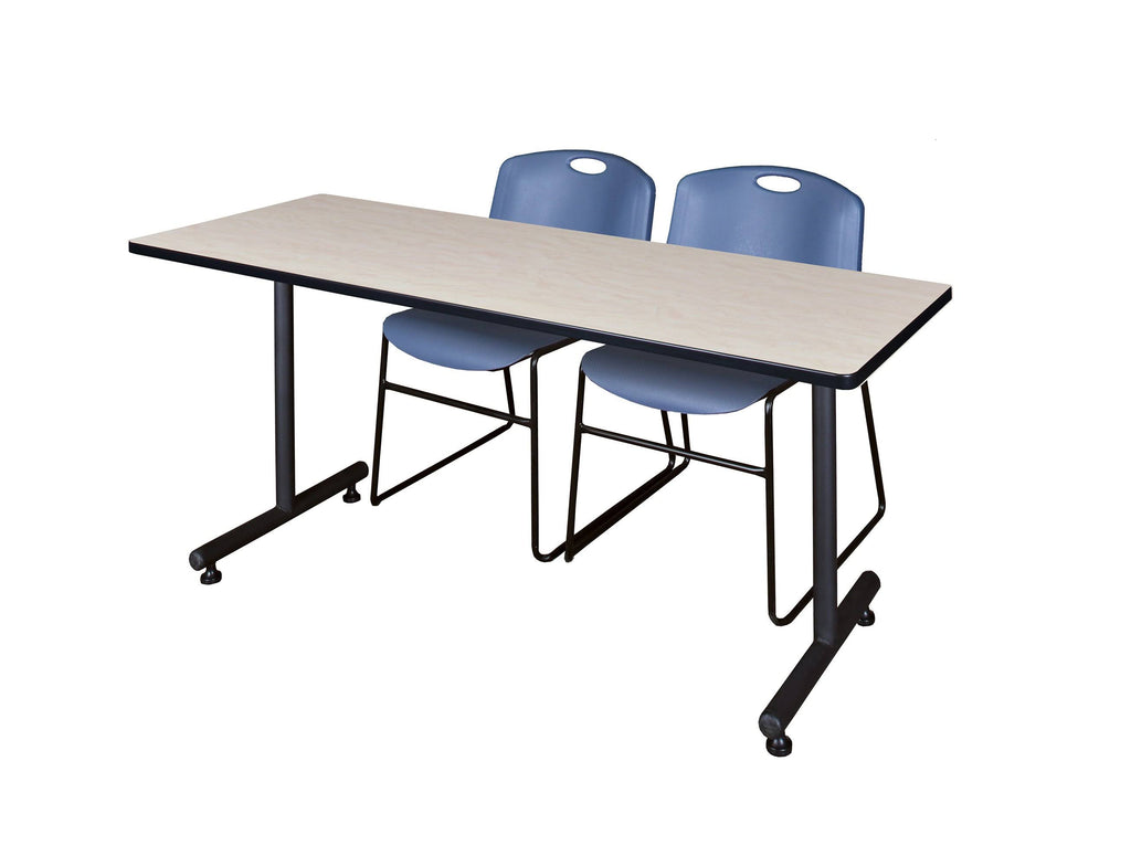 Maple Training Table with 2 Blue Stack Chairs D555694