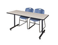 Maple Training Table with 2 Blue Stack Chairs D555694