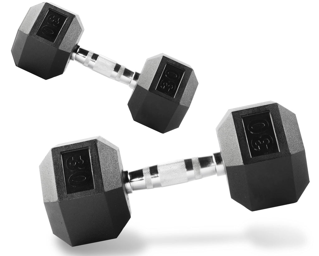 30 lbs Pair Rubber Encased Hex Dumbbell O39911