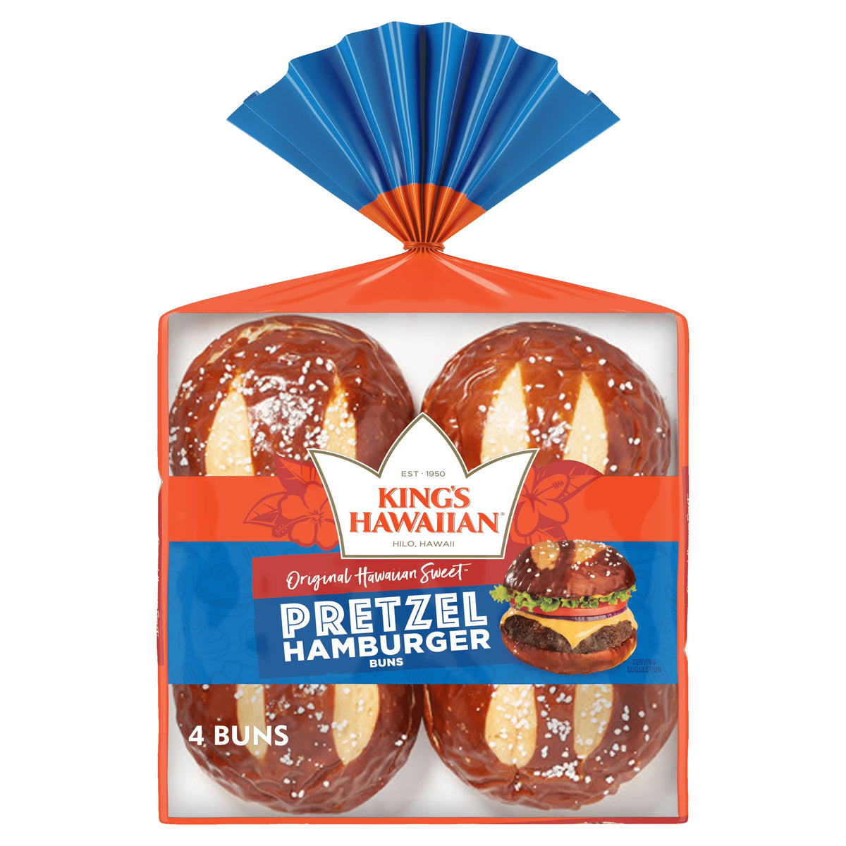 Pretzel Hamburger Buns, 4 Count, 10.5 oz E727