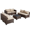 7 Pieces Patio Furniture Sets Outdoor Sectional Patio Sofa with Cushion Glass Table, Beige Z241129