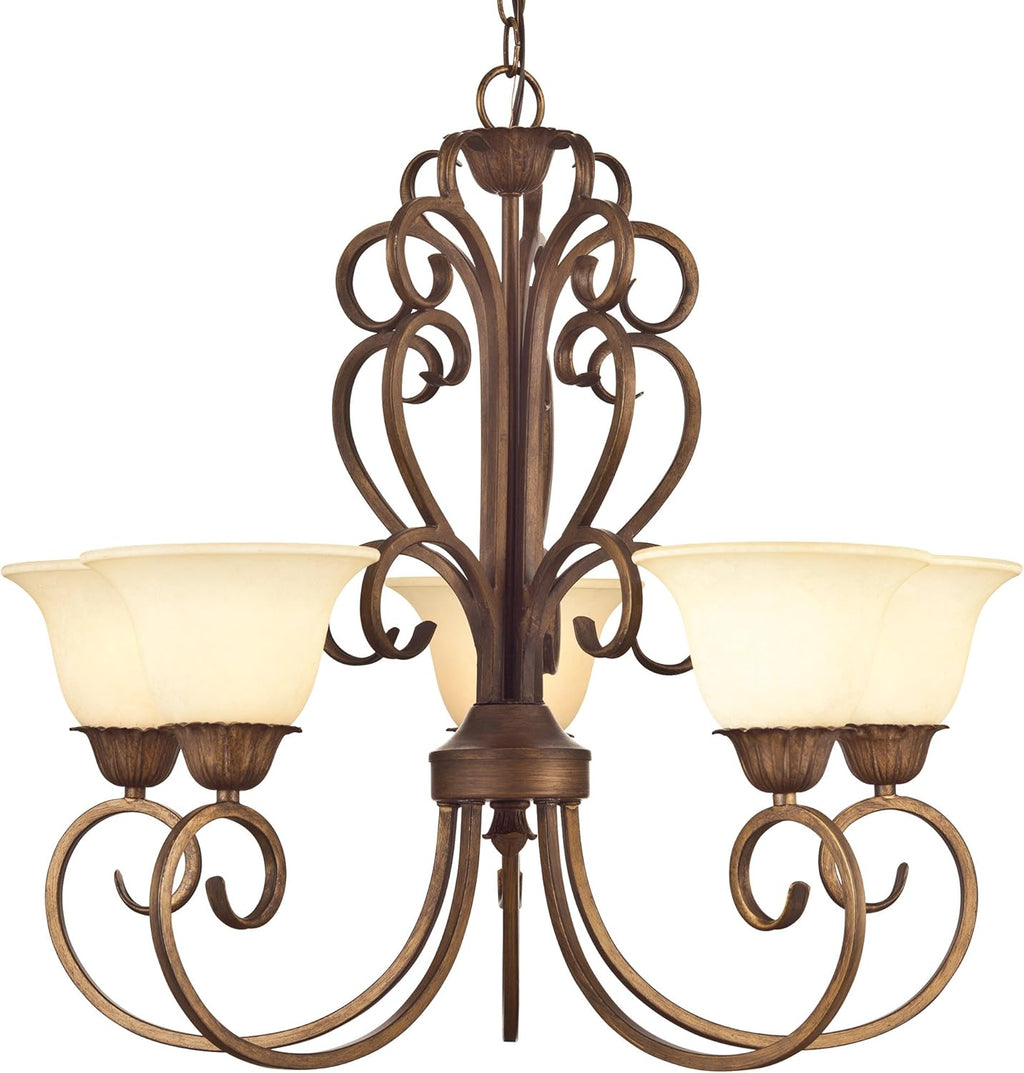 Ebony Gold Finish Five-Light Chandelier with Burnt Scavo Glass B567