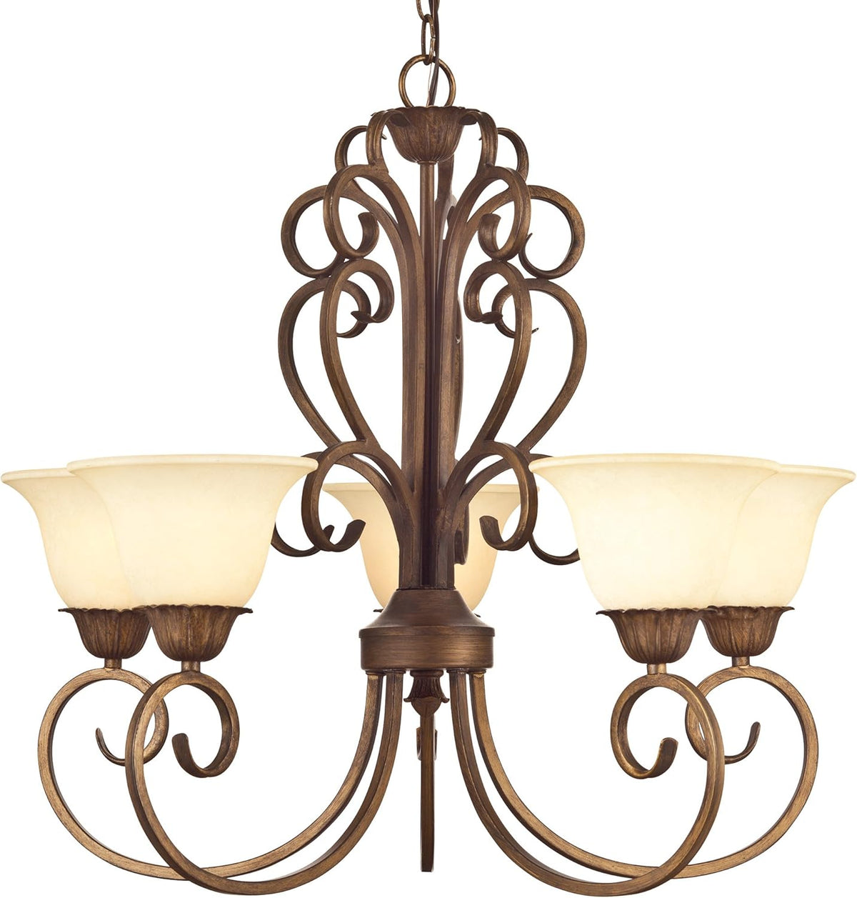 Ebony Gold Finish Five-Light Chandelier with Burnt Scavo Glass B567