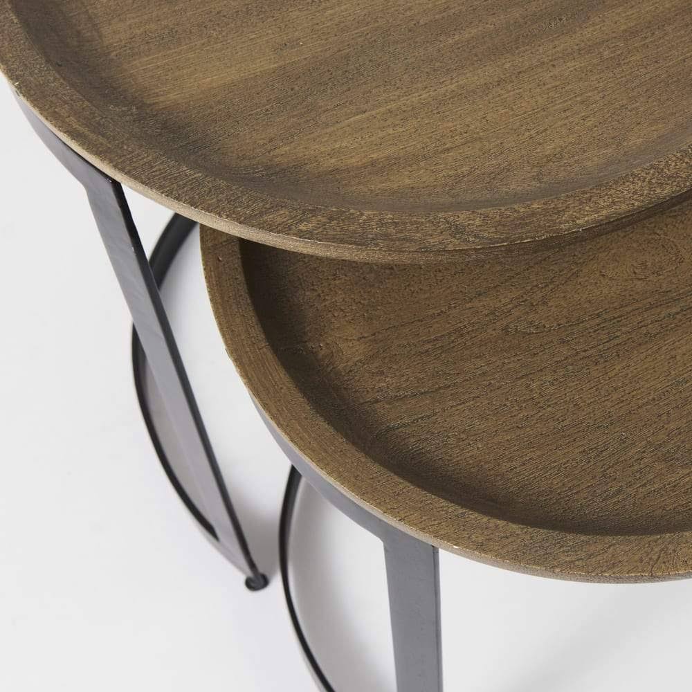 Light Brown Wood Round Nesting Side Tables Set of 2 R80852