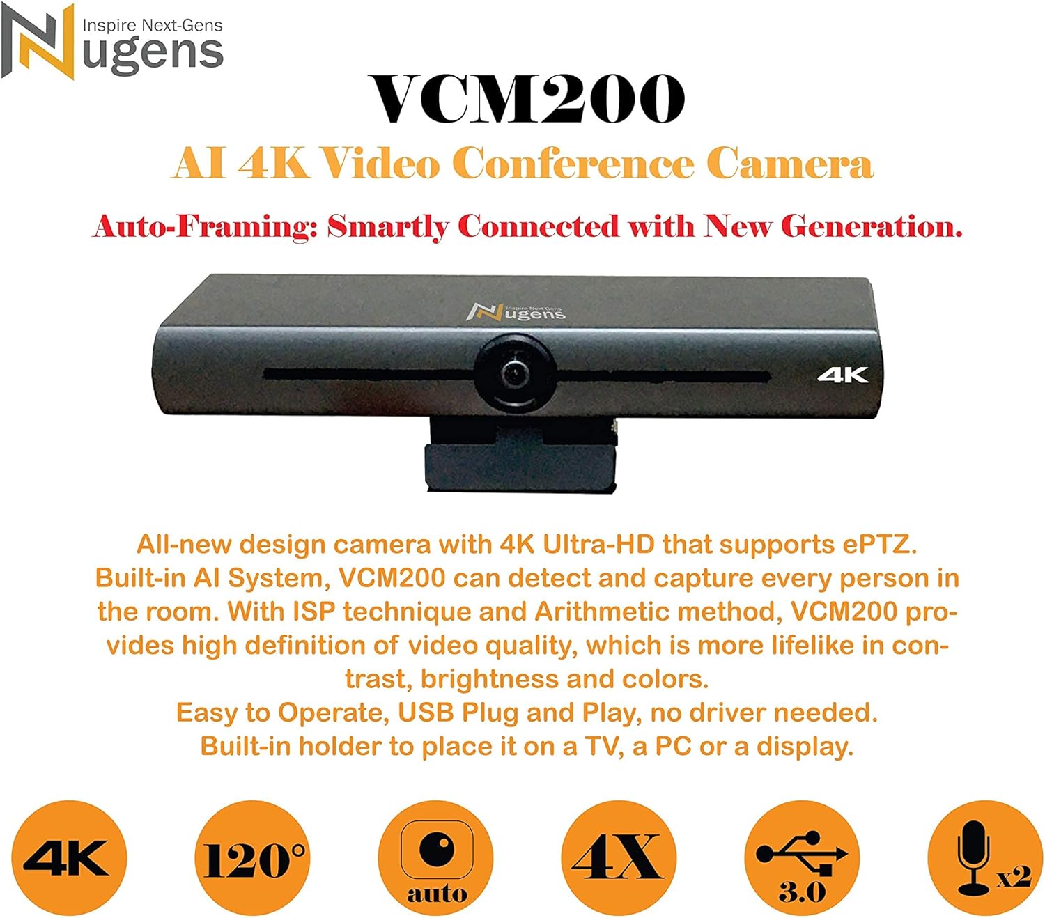 AI 4K Auto-Framing Video Conference Camera J7625