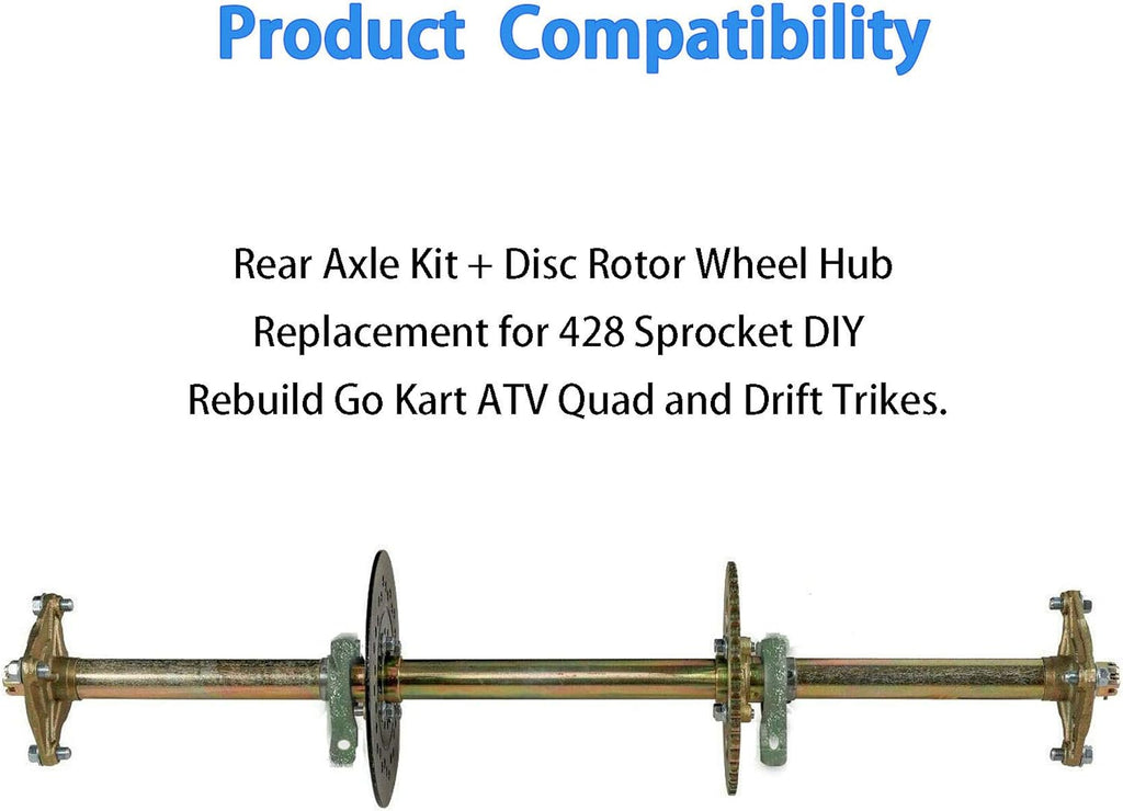 1.2x 32 Live Rear Axle Kit with Disc Rotor Wheel Hub for 428 Sprocket Go Kart ATV Quad Drift Trikes B65539