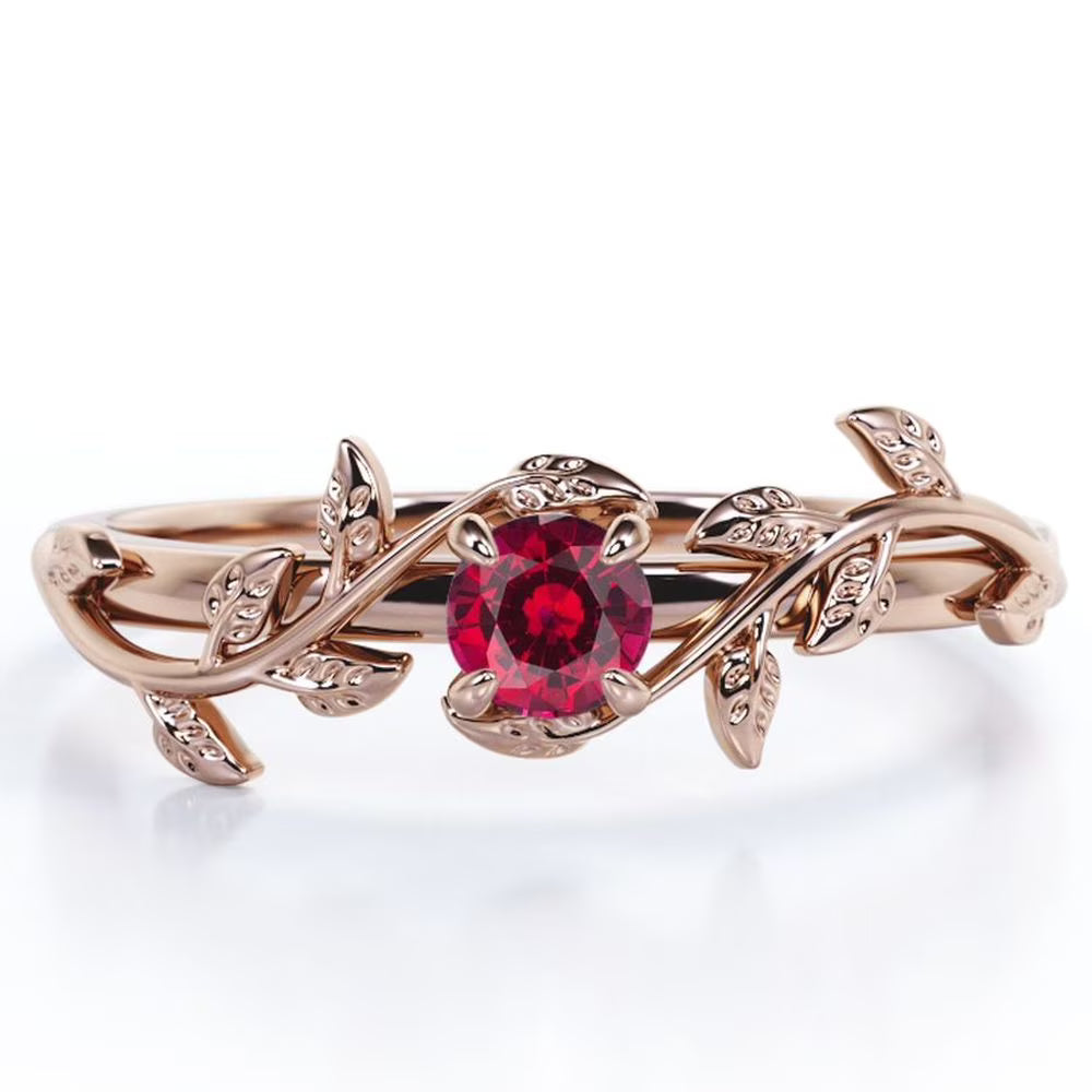18K Rose Gold Plated Silver Solitaire Ruby Engagement Ring U981366